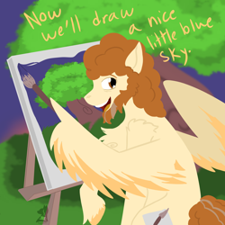 Size: 1600x1600 | Tagged: safe, artist:spectrum205, imported from derpibooru, pegasus, bob ross, solo, wholesome