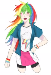 Size: 1381x2048 | Tagged: safe, artist:mlp_1121, imported from derpibooru, rainbow dash, human, equestria girls, clothes, female, humanized, simple background, skirt, solo, white background, wristband