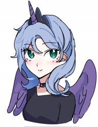 Size: 1581x2048 | Tagged: safe, artist:mlp_1121, imported from derpibooru, princess luna, human, choker, female, humanized, jewelry, regalia, simple background, solo, white background, winged humanization, wings