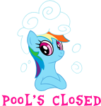 Size: 576x606 | Tagged: safe, artist:aprilfools, rainbow dash, pegasus, pony, cloud, cloud hair, female, meme, pool's closed, solo, text