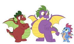 Size: 6888x4084 | Tagged: safe, artist:aleximusprime, imported from derpibooru, oc, oc:beam, oc:beam the dragon, oc:bumble, oc:bumble the dragon, oc:smite, oc:smite the dragon, dragon, fanfic:my little sister is a dragon, flurry heart's story, baby, baby dragon, brother and sister, brothers, chubby, crossed arms, dragon oc, dragoness, family, fat, female, hand on hip, male, non-pony oc, siblings, spike's family, spike's father