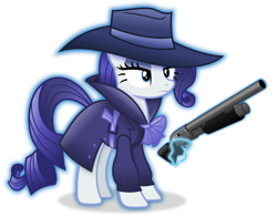 Size: 4806x3752 | Tagged: safe, artist:anime-equestria, imported from derpibooru, rarity, unicorn, clothes, coat, detective, detective rarity, eyeshadow, female, gun, hat, levitation, magic, makeup, mare, ribbon, shotgun, simple background, solo, telekinesis, transparent background, vector, weapon