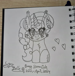Size: 8904x9096 | Tagged: safe, artist:keksiarts, imported from derpibooru, sugar belle, pony, unicorn, blushing, bust, cute, doodle, female, horn, mare, sketch, solo, traditional art