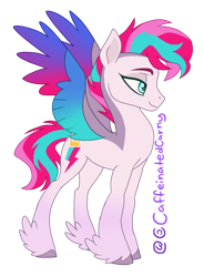 Size: 798x1085 | Tagged: safe, artist:caffeinatedcarny, imported from derpibooru, zipp storm, pegasus, pony, coat markings, colored wings, colorful wings, feathered fetlocks, g5, gradient hooves, gradient wings, hood (marking), redesign, simple background, slender, solo, tall, thin, transparent background, wings