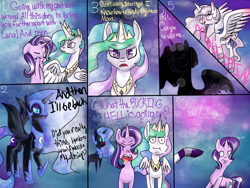 Size: 2000x1500 | Tagged: safe, artist:strawberry-heartrose, imported from derpibooru, nightmare moon, princess celestia, starlight glimmer, pony, princess molestia, a royal problem, comic