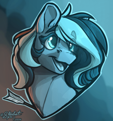 Size: 3500x3750 | Tagged: safe, artist:stardustspix, imported from derpibooru, oc, oc only, oc:alaska (reddthebat), ghost, ghost pony, pegasus, pony, undead, abstract background, arrow, bust, colored eyebrows, colored eyelashes, female, high res, mare, portrait, solo, sternocleidomastoid