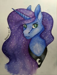 Size: 900x1186 | Tagged: safe, artist:reamina, imported from derpibooru, princess luna, alicorn, pony, bust, portrait, solo, traditional art