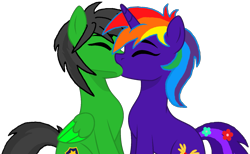 Size: 1793x1101 | Tagged: safe, artist:star-armour95, imported from derpibooru, oc, oc only, oc:rainbow flower, oc:star armour, pegasus, unicorn, female, horn, kissing, male, shipping, simple background, straight, transparent background