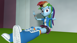 Size: 2048x1152 | Tagged: safe, artist:gaelgaming1, imported from derpibooru, rainbow dash, equestria girls, 3d, female, sitting, solo, source filmmaker