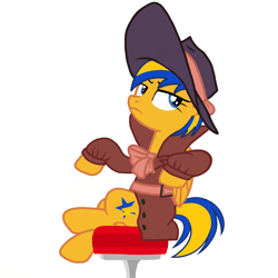 Size: 900x900 | Tagged: safe, artist:ry-bluepony1, imported from derpibooru, rarity, oc, oc:flare spark, pegasus, clothes, detective, detective rarity, fedora, female, hat, simple background, sitting, solo, white background