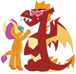 Size: 800x775 | Tagged: safe, artist:queencold, imported from derpibooru, garble, smolder, dragon, brother and sister, cute, duo, female, glasses, heart shaped glasses, male, siblings, simple background, sunglasses, transparent background