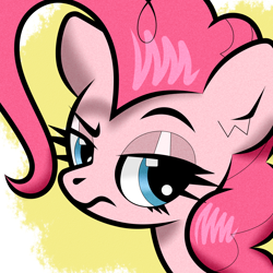 Size: 2000x2000 | Tagged: safe, artist:scandianon, imported from derpibooru, pinkie pie, earth pony, pony, bust, cocked eyebrow, female, lidded eyes, looking at you, mare, pinkie pie is not amused, unamused
