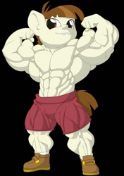 Size: 899x1280 | Tagged: safe, artist:astaroth90, imported from derpibooru, featherweight, anthro, pegasus, plantigrade anthro, abs, armpits, bicep flex, biceps, black background, bodybuilder, calves, clothes, colt, flexing, foal, heavyweight, looking at you, male, muscles, muscular male, pecs, shoes, shorts, simple background, solo, thighs, thunder thighs, triceps