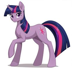 Size: 2672x2672 | Tagged: safe, artist:sierraex, imported from derpibooru, twilight sparkle, pony, unicorn, female, high res, looking at you, mare, raised hoof, simple background, solo, unicorn twilight, white background