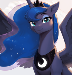 Size: 2412x2500 | Tagged: safe, artist:sierraex, imported from derpibooru, princess luna, alicorn, pony, female, high res, mare, smiling, solo