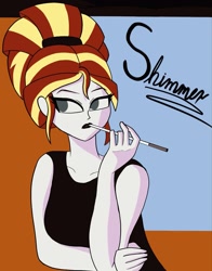 Size: 1001x1280 | Tagged: safe, artist:peel_a_na, imported from derpibooru, sunset shimmer, human, equestria girls, cigarette, cigarette holder, humanized, smoking, solo
