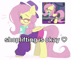 Size: 1977x1670 | Tagged: safe, artist:lerkfruitbat, imported from derpibooru, fluttershy, pegasus, pony, alternate hairstyle, clothes, ear fluff, female, glasses, hat, hipstershy, mare, meme, redraw, scarf, solo