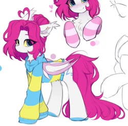 Size: 572x565 | Tagged: safe, artist:lerkfruitbat, imported from derpibooru, oc, oc only, bat pony, pony, blushing, chest fluff, clothes, ear tufts, eye clipping through hair, eyebrows, eyebrows visible through hair, female, mare, socks, solo, sweater