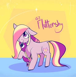 Size: 1080x1094 | Tagged: safe, artist:melodymelanchol, imported from derpibooru, fluttershy (g3), earth pony, pony, camera, female, g3, hair over one eye, mare, mouth hold, polaroid, solo