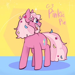 Size: 1080x1094 | Tagged: safe, artist:melodymelanchol, imported from derpibooru, pinkie pie (g3), earth pony, pony, abstract background, confetti, female, g3, mare, solo