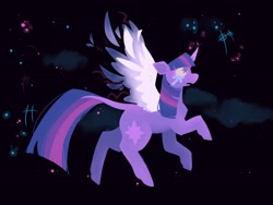 Size: 2048x1536 | Tagged: safe, artist:melodymelanchol, imported from derpibooru, twilight sparkle, alicorn, pony, colored wings, crying, curved horn, female, flying, horn, mare, solo, twilight sparkle (alicorn), wings