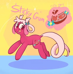 Size: 1011x1024 | Tagged: safe, artist:melodymelanchol, imported from derpibooru, oc, oc only, oc:sticky gum, earth pony, pony, abstract background, drool, female, mare, solo, tongue out