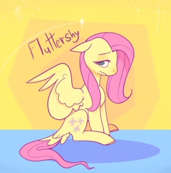 Size: 1080x1094 | Tagged: safe, artist:melodymelanchol, imported from derpibooru, fluttershy, pegasus, pony, abstract background, female, mare, sitting, solo