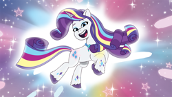 Size: 2400x1350 | Tagged: safe, imported from derpibooru, rarity, pony, unicorn, spoiler:g5, spoiler:my little pony: tell your tale, spoiler:tyts02e00, character swap, female, g4 to g5, g5, generation leap, horn, mare, my little pony: tell your tale, rainbow power, rainbow power rarity, solo, the blockywockys