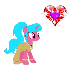 Size: 662x629 | Tagged: safe, artist:selenaede, artist:user15432, imported from derpibooru, oc, oc:shine heart, pony, unicorn, base used, blue mane, blue tail, bracelet, clothes, cutie mark, dress, ear piercing, earring, gold dress, heart, high heels, horn, jewelry, necklace, piercing, pink coat, ponytail, shoes, simple background, smiling, sparkles, tail, transparent background