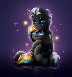 Size: 2800x3000 | Tagged: safe, artist:rainbowfire, imported from derpibooru, oc, oc only, oc:rainbowfire, pony, unicorn, :3, beautiful, blue eyes, couple, cute, duo, female, galaxy, happiness, horn, hug, love, male, mare, stallion, stars, the cosmos
