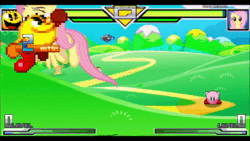 Size: 1920x1080 | Tagged: safe, imported from ponybooru, fluttershy, animated, fight, mugen, pac-man, video game crossover, webm