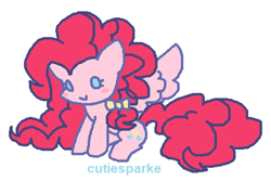Size: 860x576 | Tagged: safe, artist:cutiesparke, imported from derpibooru, pinkie pie, pegasus, pony, bow, chibi, female, hair bow, ms paint, pegasus pinkie pie, race swap, simple background, sitting, solo, white background