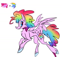 Size: 1445x1341 | Tagged: safe, artist:chortzykit, imported from derpibooru, pegasus, pony, concave belly, fusion, fusion:pinkie pie, fusion:rainbow dash, simple background, solo, thin, white background