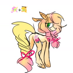Size: 1402x1403 | Tagged: safe, artist:chortzykit, imported from derpibooru, earth pony, pony, fusion:applejack, fusion:fluttershy, simple background, solo, white background