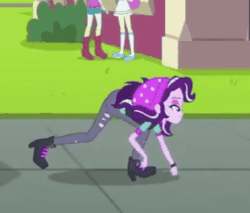Size: 338x288 | Tagged: safe, imported from derpibooru, screencap, starlight glimmer, human, equestria girls, mirror magic, spoiler:eqg specials, animated, beanie, clothes, equestria girls specials, equestria girls-ified, female, gif, hat, humans doing horse things, walking