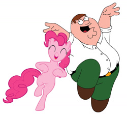 Size: 1280x1177 | Tagged: safe, artist:colmodo, imported from derpibooru, pinkie pie, earth pony, human, dancing, family guy, female, male, peter griffin, simple background, white background