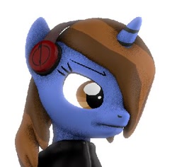 Size: 394x372 | Tagged: safe, artist:mod-madclicker, imported from twibooru, oc, oc only, oc:mod-madclicker, pony, unicorn, 3d, bust, clothes, female, frown, headphones, image, jacket, mare, needs more jpeg, portrait, simple background, solo, source filmmaker, white background