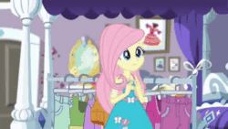 Size: 720x405 | Tagged: safe, imported from derpibooru, screencap, fluttershy, rarity, human, costume conundrum, equestria girls, equestria girls series, spoiler:eqg series (season 2), animated, costume conundrum: rarity, female, gif, glasses, measuring tape, rarity's bedroom, rarity's glasses, speed up