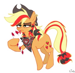 Size: 1003x969 | Tagged: safe, artist:chortzykit, imported from derpibooru, applejack, earth pony, pony, alternate design, bandana, candy, candy cane, coontails, food, scenecore, simple background, white background