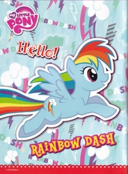 Size: 4920x6696 | Tagged: safe, derpibooru exclusive, imported from derpibooru, lightning bolt, rainbow dash, white lightning, pegasus, pony, comic:rainbow dash and the miracle of the rainbow, 2015, blue background, bongkoch kids, copyright, cutie mark, female, flying, magazine, magazine scan, mare, my little pony logo, simple background, solo, sparkles, thai, thailand