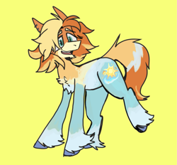 Size: 1573x1461 | Tagged: safe, artist:chortzykit, imported from derpibooru, earth pony, pony, alternate versions at source, bluey, ponified, radley heeler, simple background, solo, yellow background