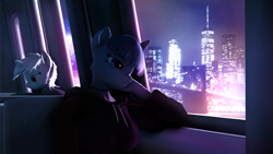 Size: 3840x2160 | Tagged: safe, artist:monarchy01, imported from derpibooru, lyra heartstrings, twilight sparkle, anthro, unicorn, 3d, 4k, arm fluff, bridge, cheek fluff, choker, city, cityscape, clothes, duo, ear fluff, female, fluffy, freckles, fur, high res, hoodie, horn, mare, night, paintover, revamped anthros, revamped ponies, signature, sitting, source filmmaker, sparkly eyes, stars, wallpaper, wingding eyes