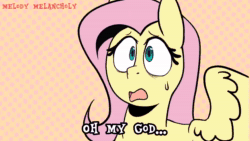 Size: 1280x720 | Tagged: safe, artist:melodymelanchol, artist:punkittdev, imported from derpibooru, fluttershy, pinkie pie, oc, oc:hodge podge, earth pony, pegasus, pony, abstract background, animated, brownie, brownies, chomp, comic, comic dub, dialogue, drug use, drugs, dudeweed, duo, eating, female, flutterhigh, food, forever weed brownie, high, mare, marijuana, mistakes were made, sound, speech bubble, sweat, this will end in tears, thought bubble, tiktok, toy, voice acting, wat, webm