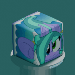 Size: 1000x1000 | Tagged: safe, artist:silvaqular, imported from derpibooru, oc, oc:cyanette, earth pony, 3d, animated, blender, bow, box, clothes, compact, compressed, cube, dizzy, dress, ear piercing, earring, gif, heterochromia, jewelry, multicolored eyes, multicolored hair, multicolored mane, multicolored tail, necklace, piercing, rotating, solo, spinning, squished, tail