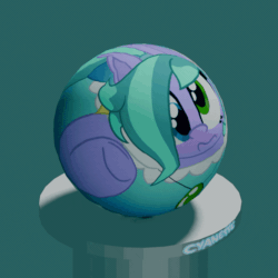 Size: 1000x1000 | Tagged: safe, artist:silvaqular, imported from derpibooru, oc, oc:cyanette, earth pony, 3d, animated, ball, blender, bow, clothes, compact, compressed, dizzy, dress, ear piercing, earring, gif, heterochromia, jewelry, multicolored eyes, multicolored hair, multicolored mane, multicolored tail, necklace, piercing, rotating, solo, sphere, spinning, squished, tail