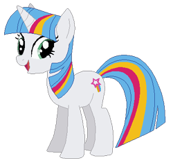 Size: 410x391 | Tagged: safe, artist:selenaede, artist:user15432, imported from derpibooru, rainbow wishes, pony, unicorn, base used, generation leap, horn, multicolored hair, multicolored mane, multicolored tail, open mouth, open smile, rainbow hair, rainbow tail, recolor, simple background, smiling, solo, tail, transparent background, white coat