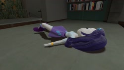 Size: 1920x1080 | Tagged: safe, artist:defeatedgirls, imported from derpibooru, rarity, equestria girls, 3d, boots, bracelet, clothes, jewelry, lying down, pose, ryona, shoes, unconscious