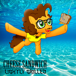 Size: 600x600 | Tagged: safe, artist:zphal, imported from derpibooru, cheese sandwich, album cover, album parody, crepuscular rays, off the deep end, solo, sunlight, swimming, swimming pool, underwater, voice actor joke, water, weird al yankovic