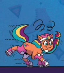 Size: 677x775 | Tagged: safe, idw, imported from derpibooru, sunny starscout, earth pony, pony, spoiler:comic, spoiler:g5, spoiler:g5comic, comic, cute, dizzy, female, g5, mare, my little pony: kenbucky roller derby, official comic, roller skates, skates, sunnybetes, wavy mouth