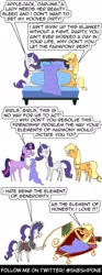 Size: 1000x2700 | Tagged: safe, artist:sneshpone, imported from derpibooru, applejack, rarity, twilight sparkle, unicorn, look before you sleep, bed, blanket, clothes, element of generosity, element of honesty, fainting couch, fan, french maid, kiss mark, lipstick, maid, simple background, sleepover, unicorn twilight, white background